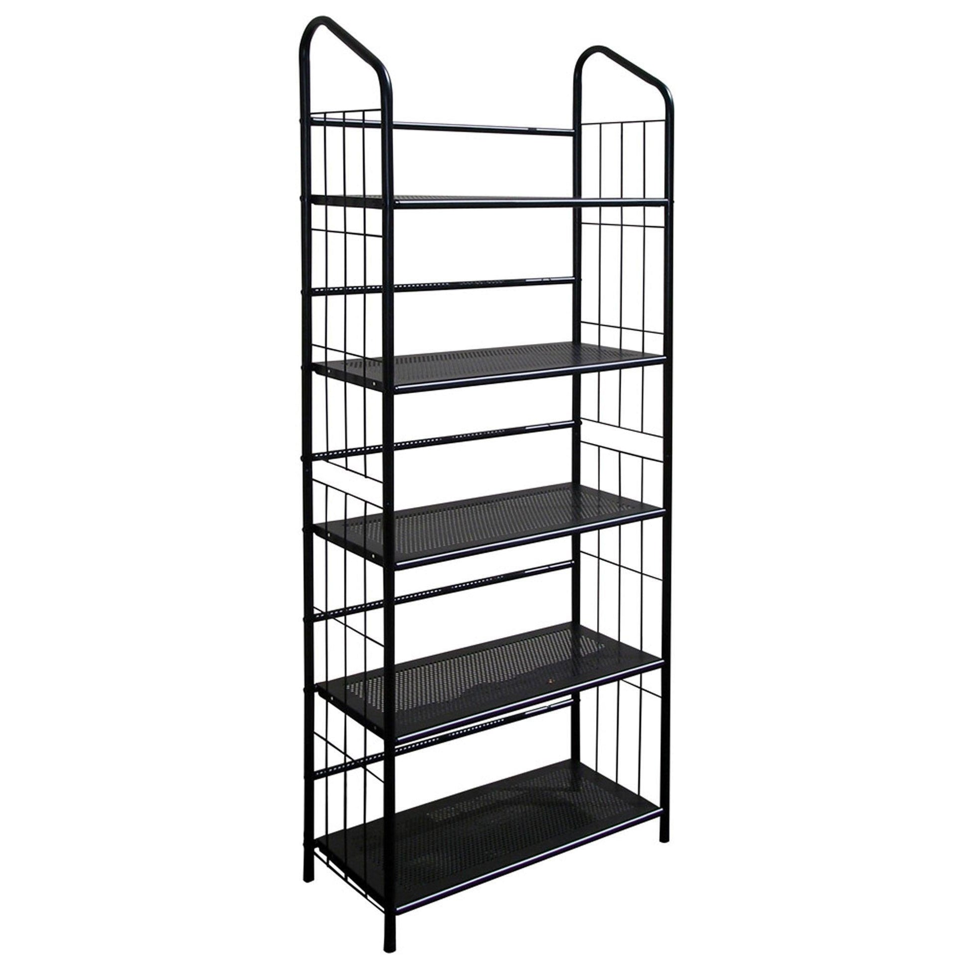 Black Five Shelf Metal Standing Book Shelf - FurniFindUSA