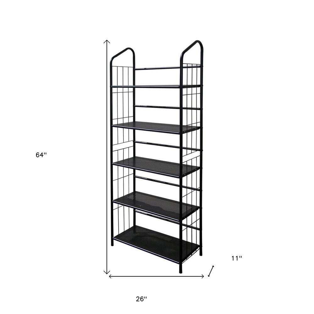 64" Black Metal Five Tier Bookcase HomeRoots
