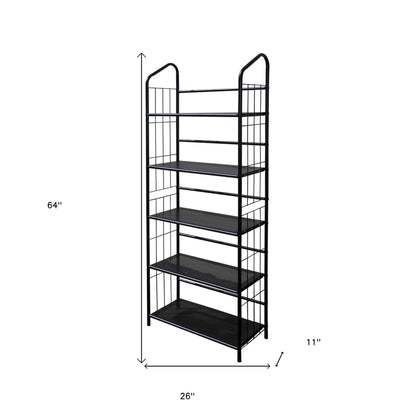 Black Five Shelf Metal Standing Book Shelf - FurniFindUSA