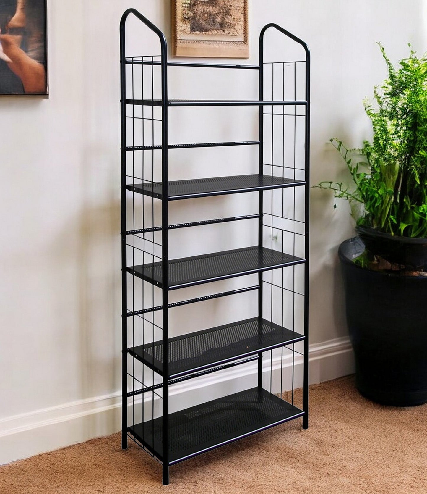 Black Metal Five Tier Bookcase