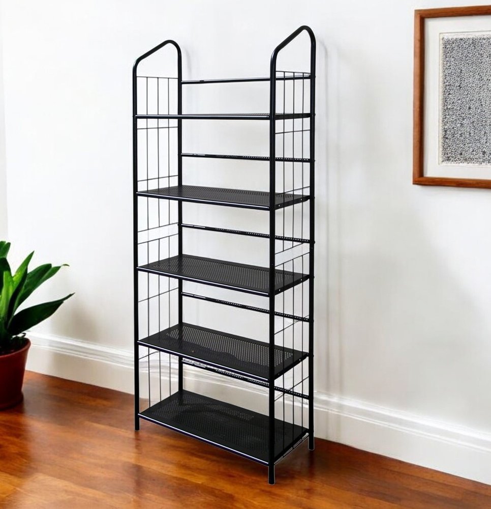 64" Black Metal Five Tier Bookcase HomeRoots