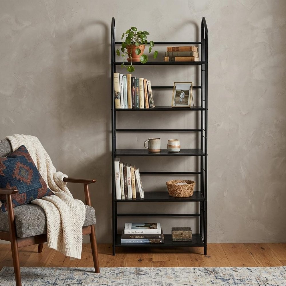 64" Black Metal Five Tier Bookcase HomeRoots