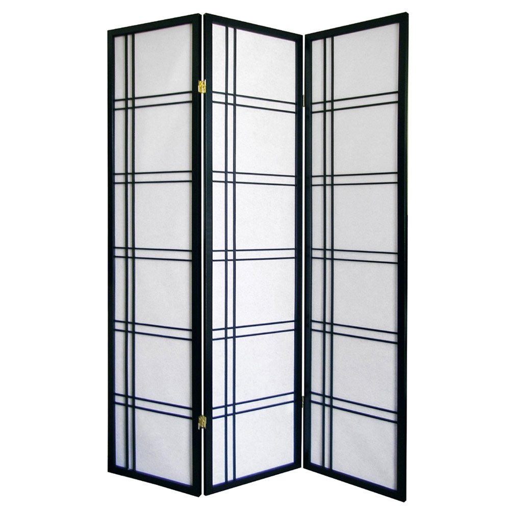 70" Black And White Heavy Duty Rice Paper Folding Three Panel Screen Room Divider HomeRoots