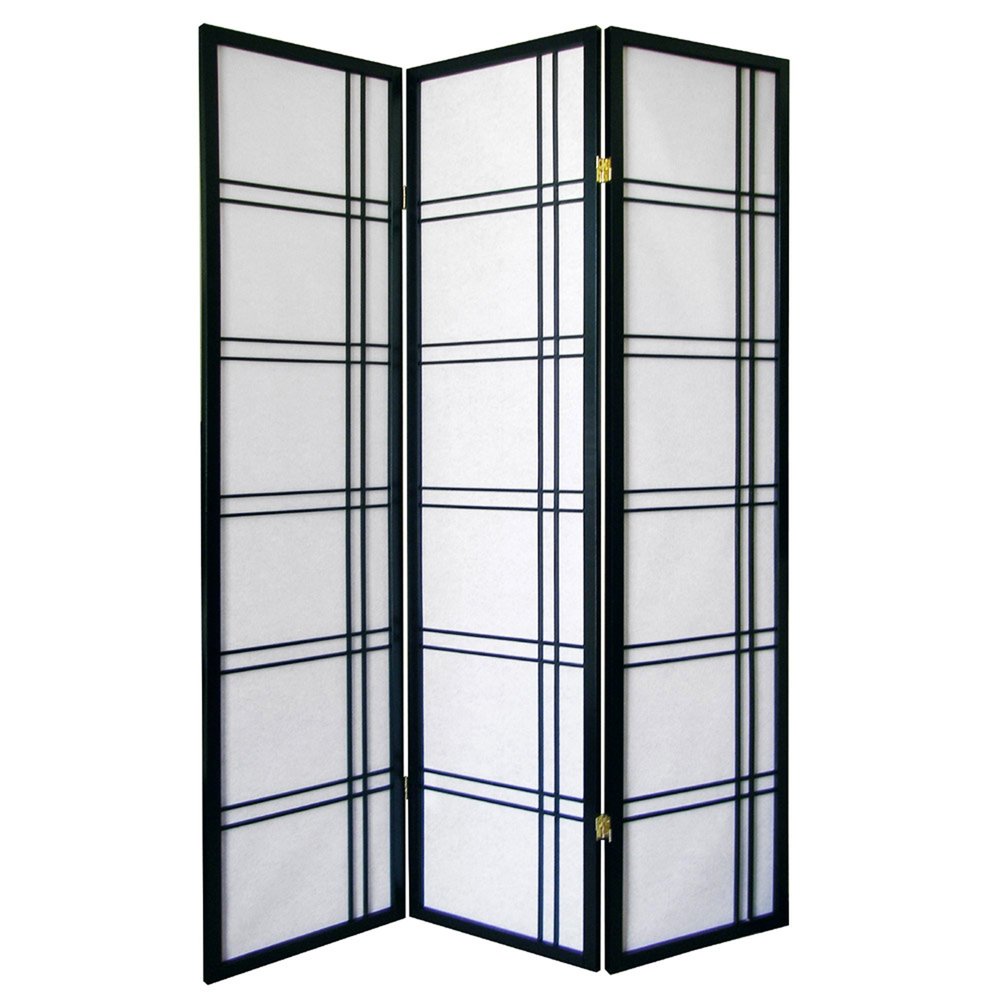 70" Black And White Heavy Duty Rice Paper Folding Three Panel Screen Room Divider HomeRoots