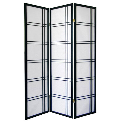 70" Black And White Heavy Duty Rice Paper Folding Three Panel Screen Room Divider HomeRoots