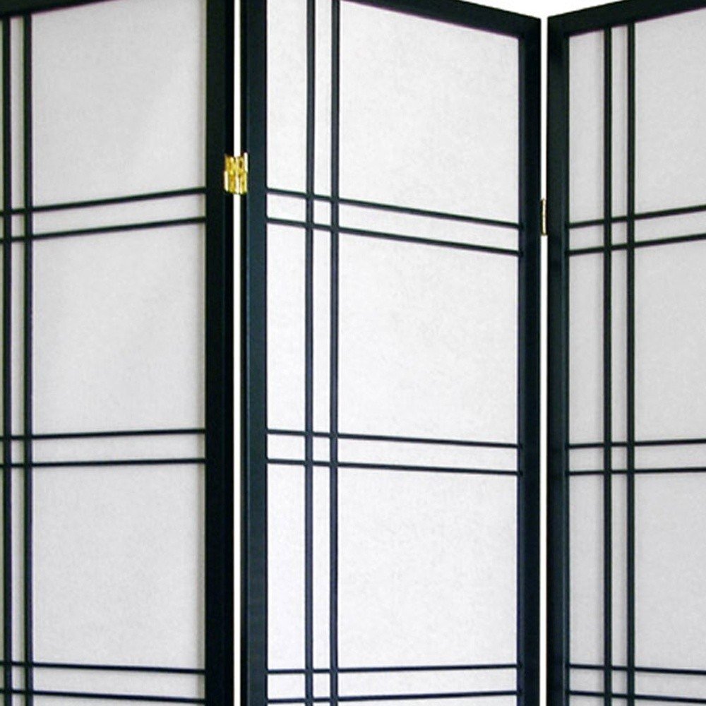 70" Black And White Heavy Duty Rice Paper Folding Three Panel Screen Room Divider HomeRoots