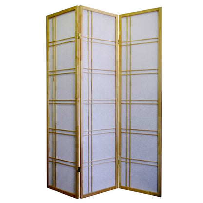 70" Brown And White Heavy Duty Rice Paper Folding Three Panel Screen Room Divider HomeRoots