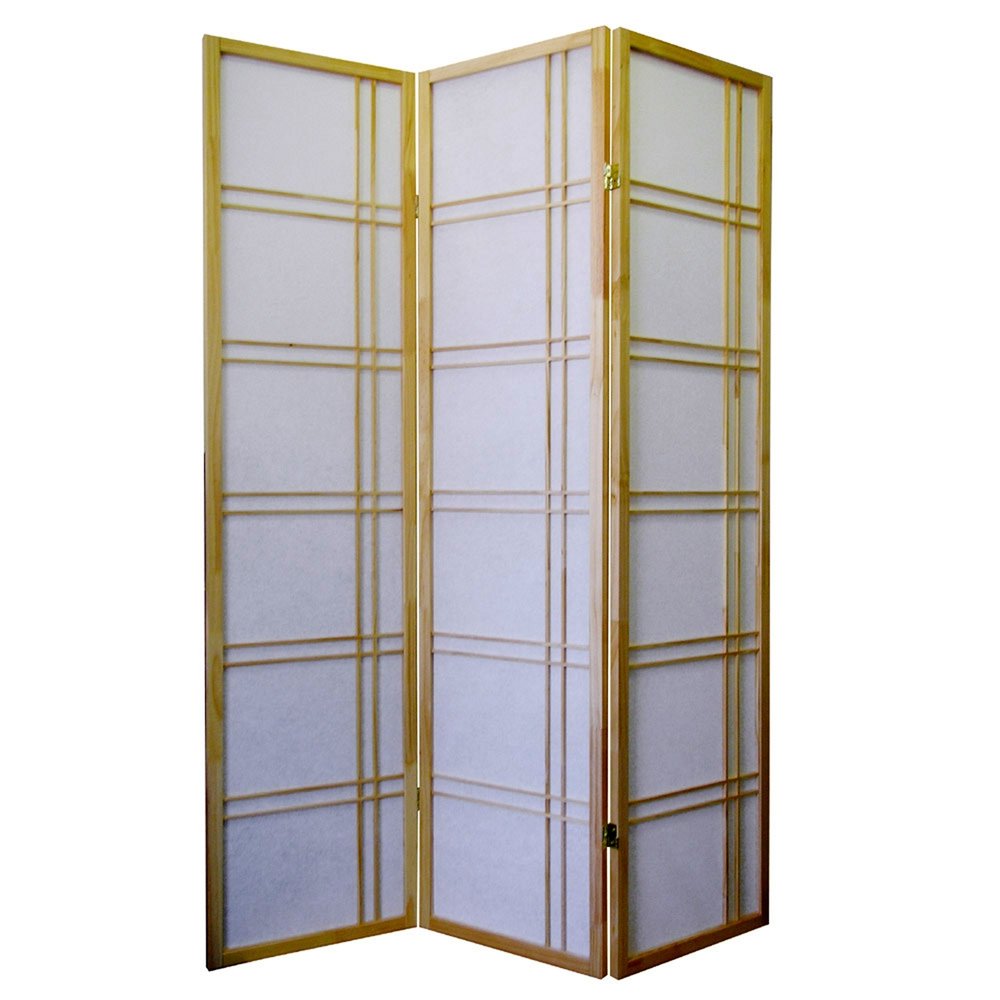 70" Brown And White Heavy Duty Rice Paper Folding Three Panel Screen Room Divider HomeRoots