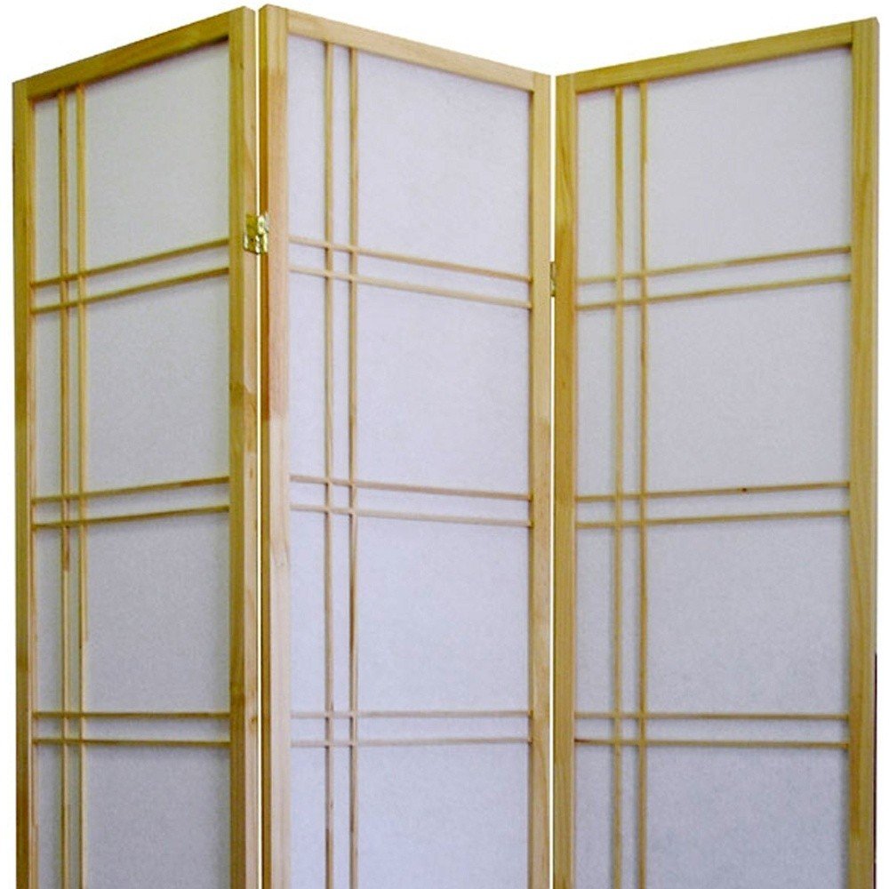 70" Brown And White Heavy Duty Rice Paper Folding Three Panel Screen Room Divider HomeRoots
