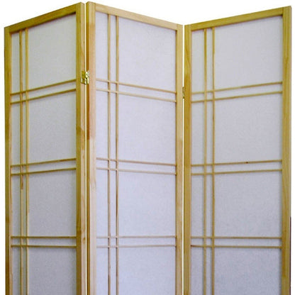 70" Brown And White Heavy Duty Rice Paper Folding Three Panel Screen Room Divider HomeRoots