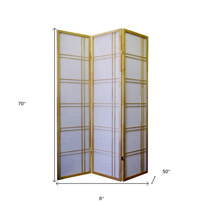 70" Brown And White Heavy Duty Rice Paper Folding Three Panel Screen Room Divider HomeRoots