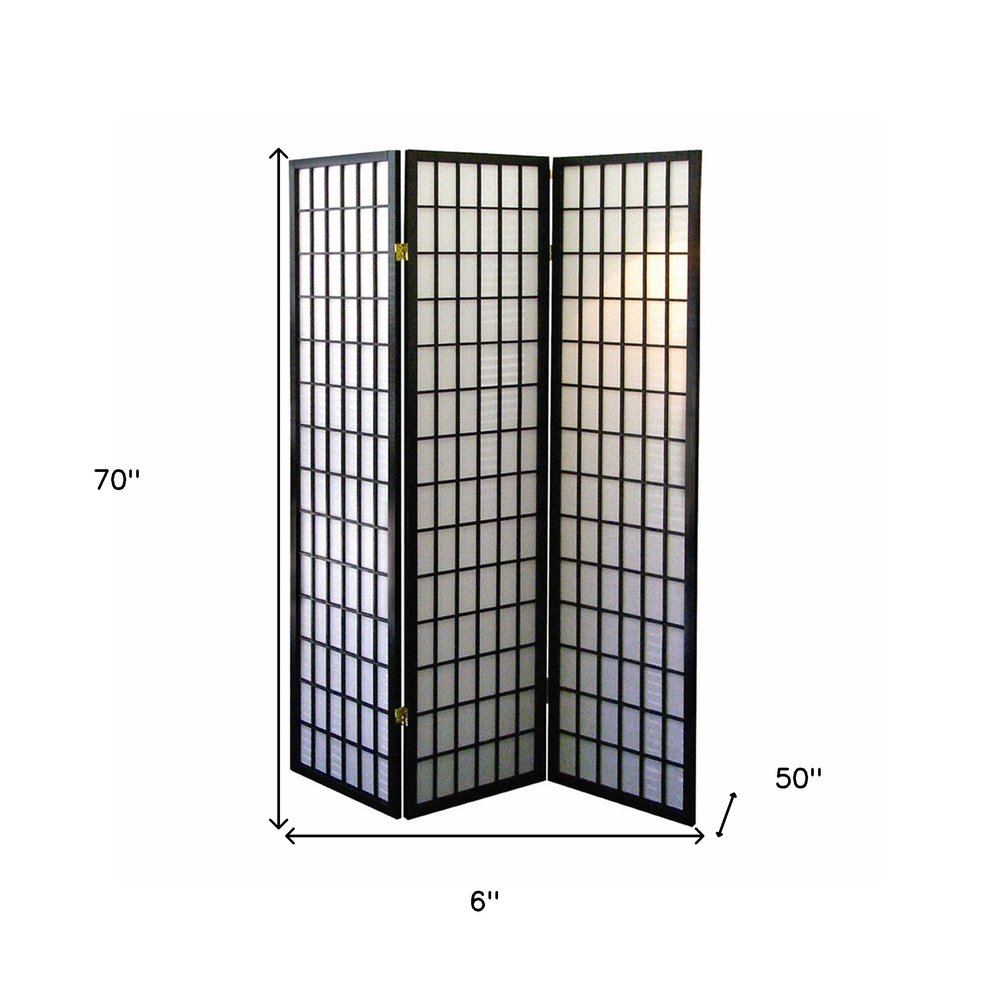 70" Black And White Heavy Duty Rice Paper Folding Three Panel Screen Room Divider HomeRoots