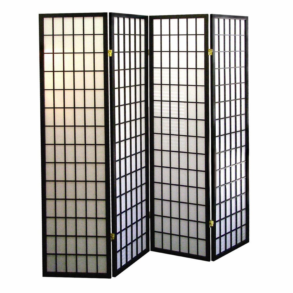 70" Black And White Heavy Duty Rice Paper Folding Four Panel Screen Room Divider HomeRoots