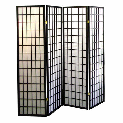 70" Black And White Heavy Duty Rice Paper Folding Four Panel Screen Room Divider HomeRoots