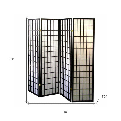 70" Black And White Heavy Duty Rice Paper Folding Four Panel Screen Room Divider HomeRoots