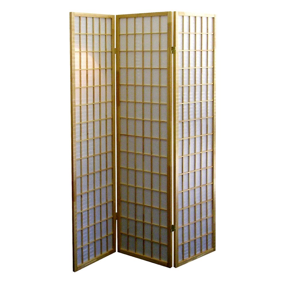 70" Brown Heavy Duty Rice Paper Folding Three Panel Screen Room Divider HomeRoots