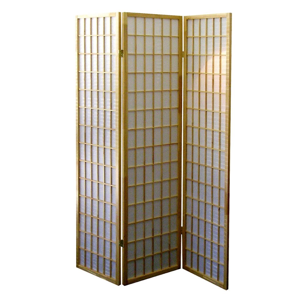 70" Brown Heavy Duty Rice Paper Folding Three Panel Screen Room Divider HomeRoots