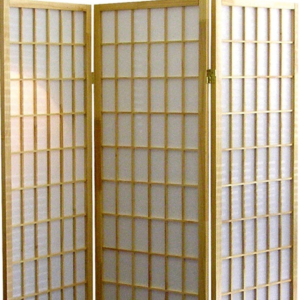 70" Brown Heavy Duty Rice Paper Folding Three Panel Screen Room Divider HomeRoots