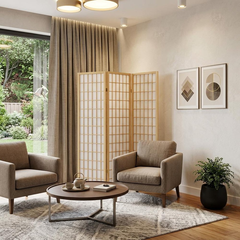 70" Brown Heavy Duty Rice Paper Folding Three Panel Screen Room Divider HomeRoots