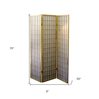 70" Brown Heavy Duty Rice Paper Folding Three Panel Screen Room Divider HomeRoots