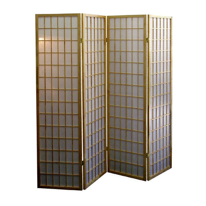 70" Brown Heavy Duty Rice Paper Folding Four Panel Screen Room Divider HomeRoots