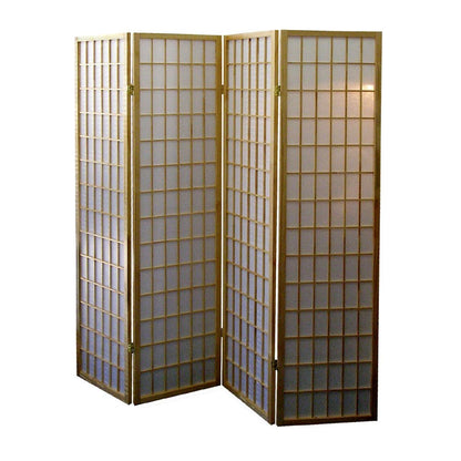 70" Brown Heavy Duty Rice Paper Folding Four Panel Screen Room Divider HomeRoots