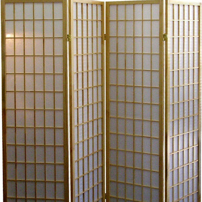 70" Brown Heavy Duty Rice Paper Folding Four Panel Screen Room Divider HomeRoots