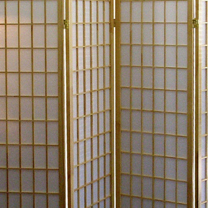 70" Brown Heavy Duty Rice Paper Folding Four Panel Screen Room Divider HomeRoots