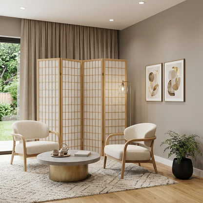 70" Brown Heavy Duty Rice Paper Folding Four Panel Screen Room Divider HomeRoots