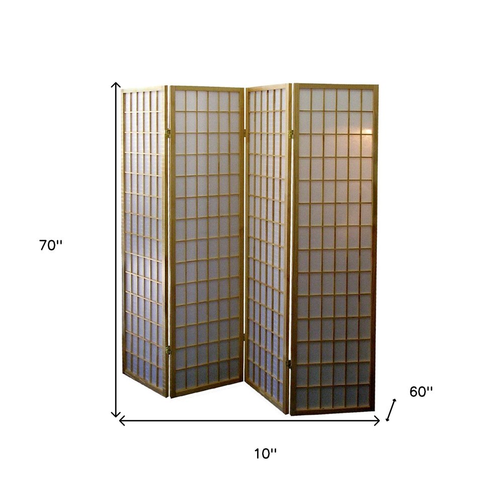 70" Brown Heavy Duty Rice Paper Folding Four Panel Screen Room Divider HomeRoots