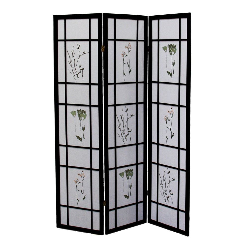 70" Black And White Heavy Duty Rice Paper Folding Three Panel Screen Room Divider HomeRoots