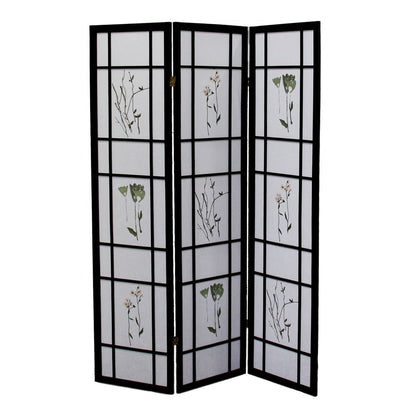 70" Black And White Heavy Duty Rice Paper Folding Three Panel Screen Room Divider HomeRoots