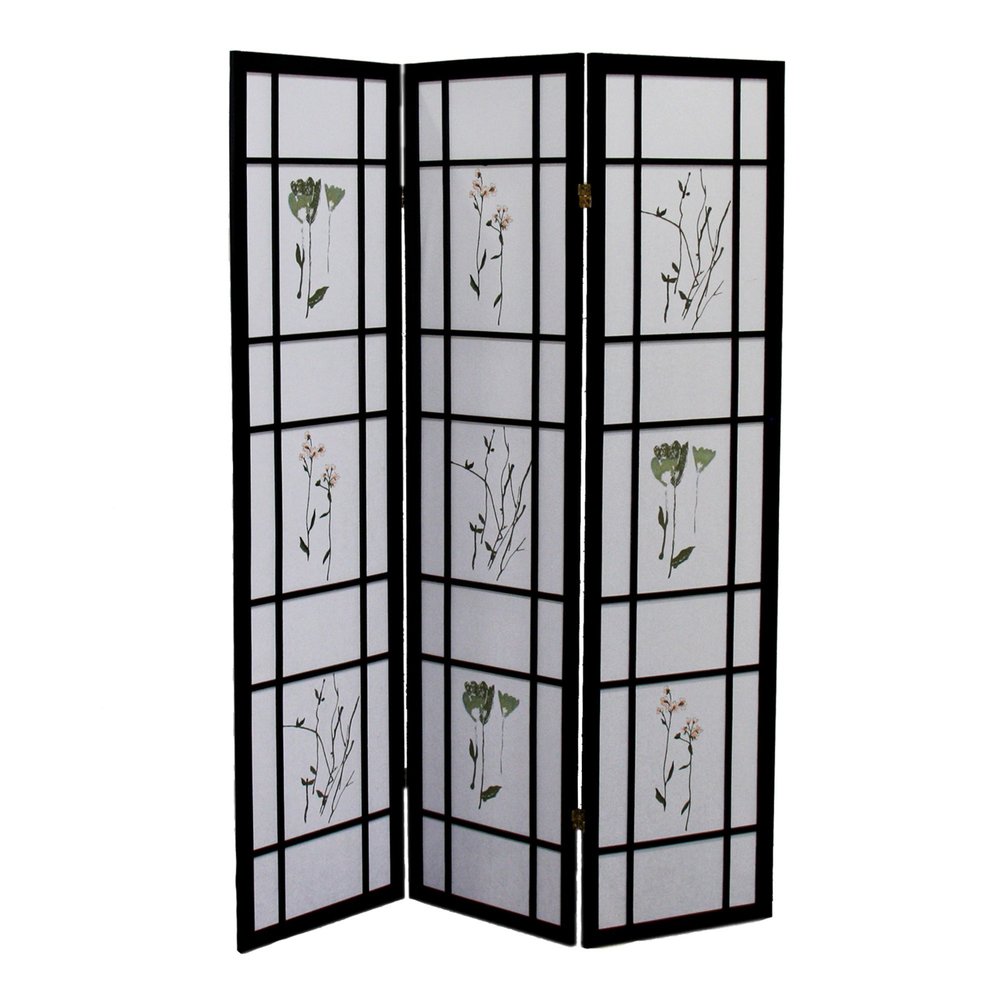 70" Black And White Heavy Duty Rice Paper Folding Three Panel Screen Room Divider HomeRoots