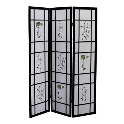 70" Black And White Heavy Duty Rice Paper Folding Three Panel Screen Room Divider HomeRoots