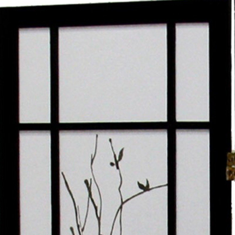 70" Black And White Heavy Duty Rice Paper Folding Three Panel Screen Room Divider HomeRoots