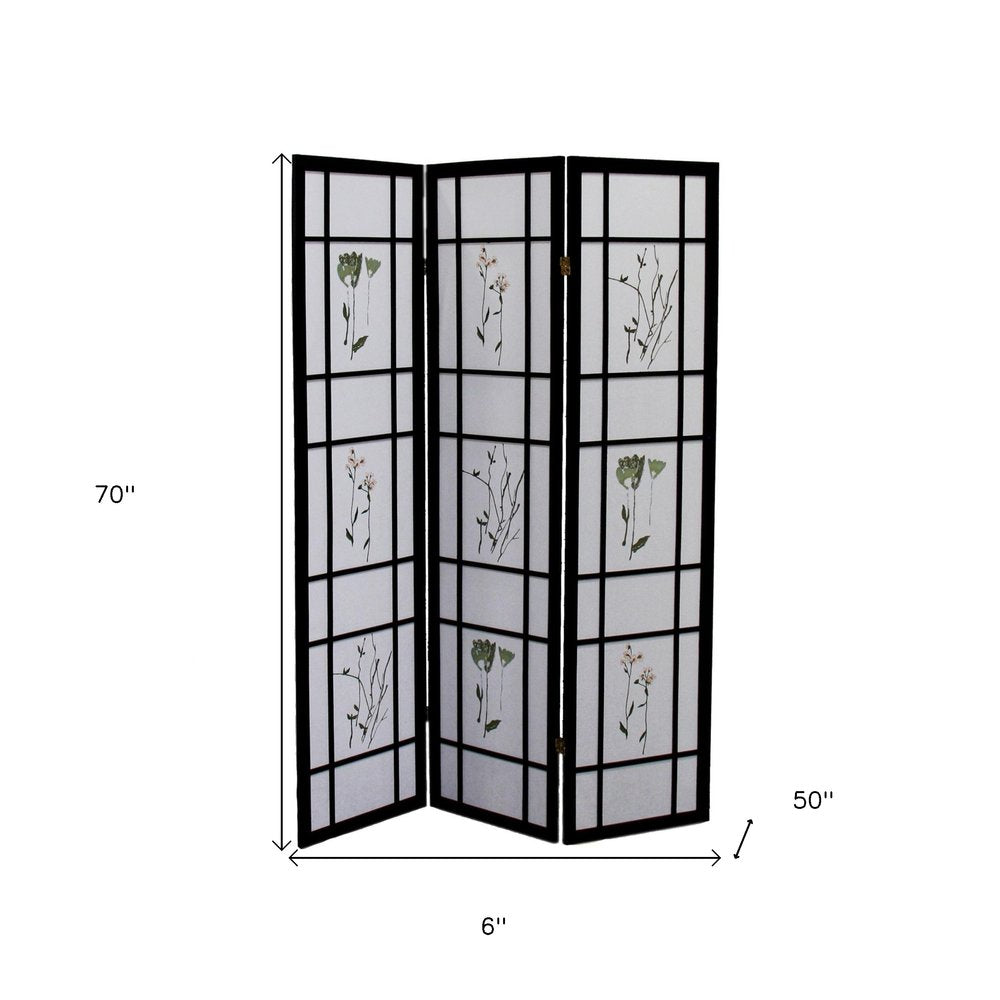 70" Black And White Heavy Duty Rice Paper Folding Three Panel Screen Room Divider HomeRoots