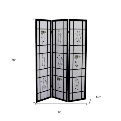 70" Black And White Heavy Duty Rice Paper Folding Three Panel Screen Room Divider HomeRoots