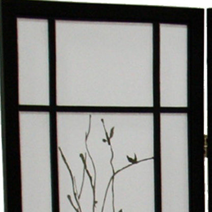 70" Black And White Heavy Duty Rice Paper Folding Four Panel Screen Room Divider HomeRoots