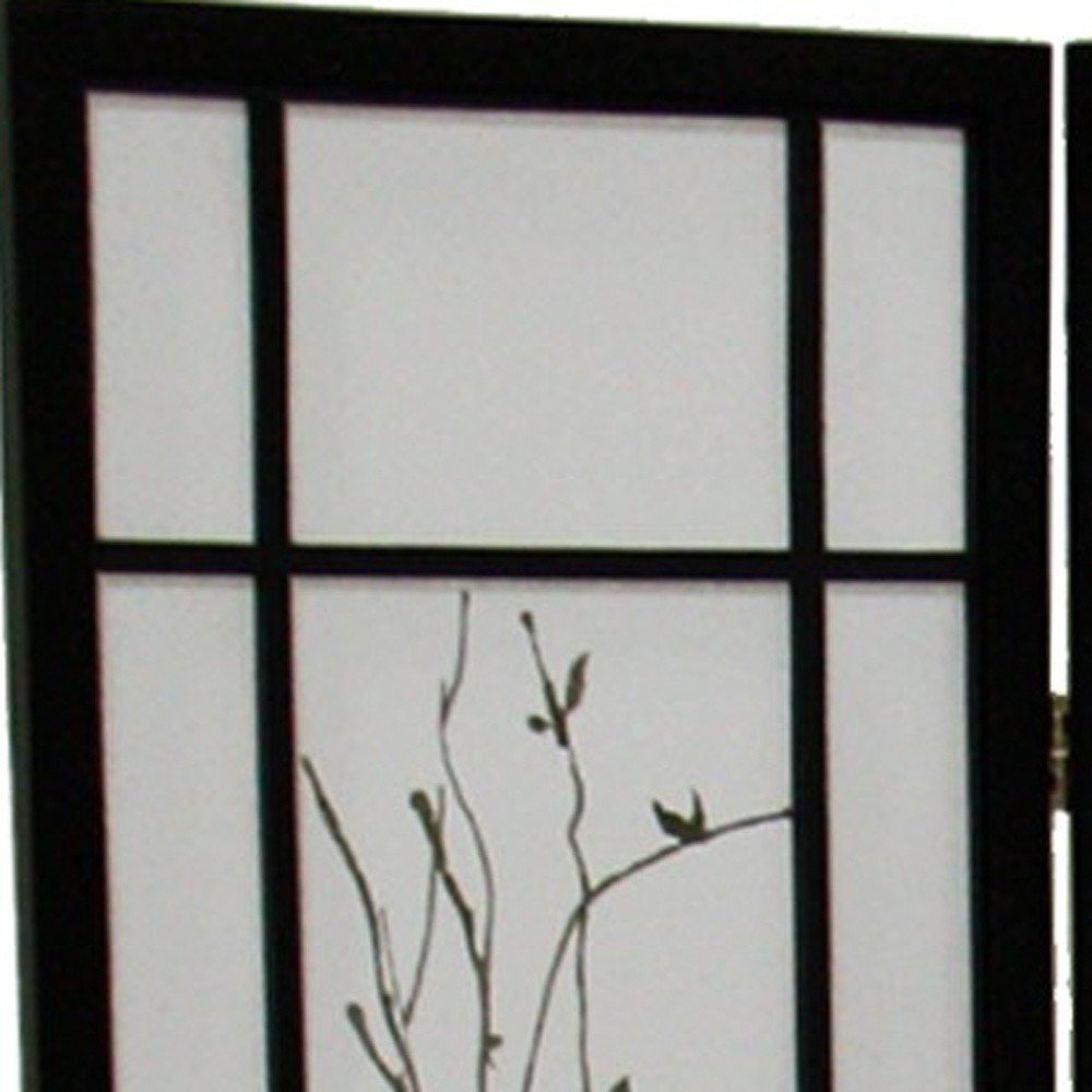 70" Black And White Heavy Duty Rice Paper Folding Four Panel Screen Room Divider HomeRoots