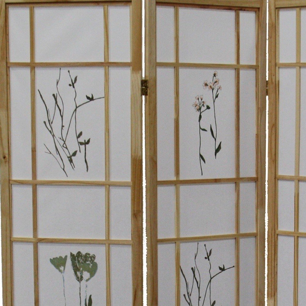 70" Brown And White Heavy Duty Rice Paper Folding Three Panel Screen Room Divider HomeRoots