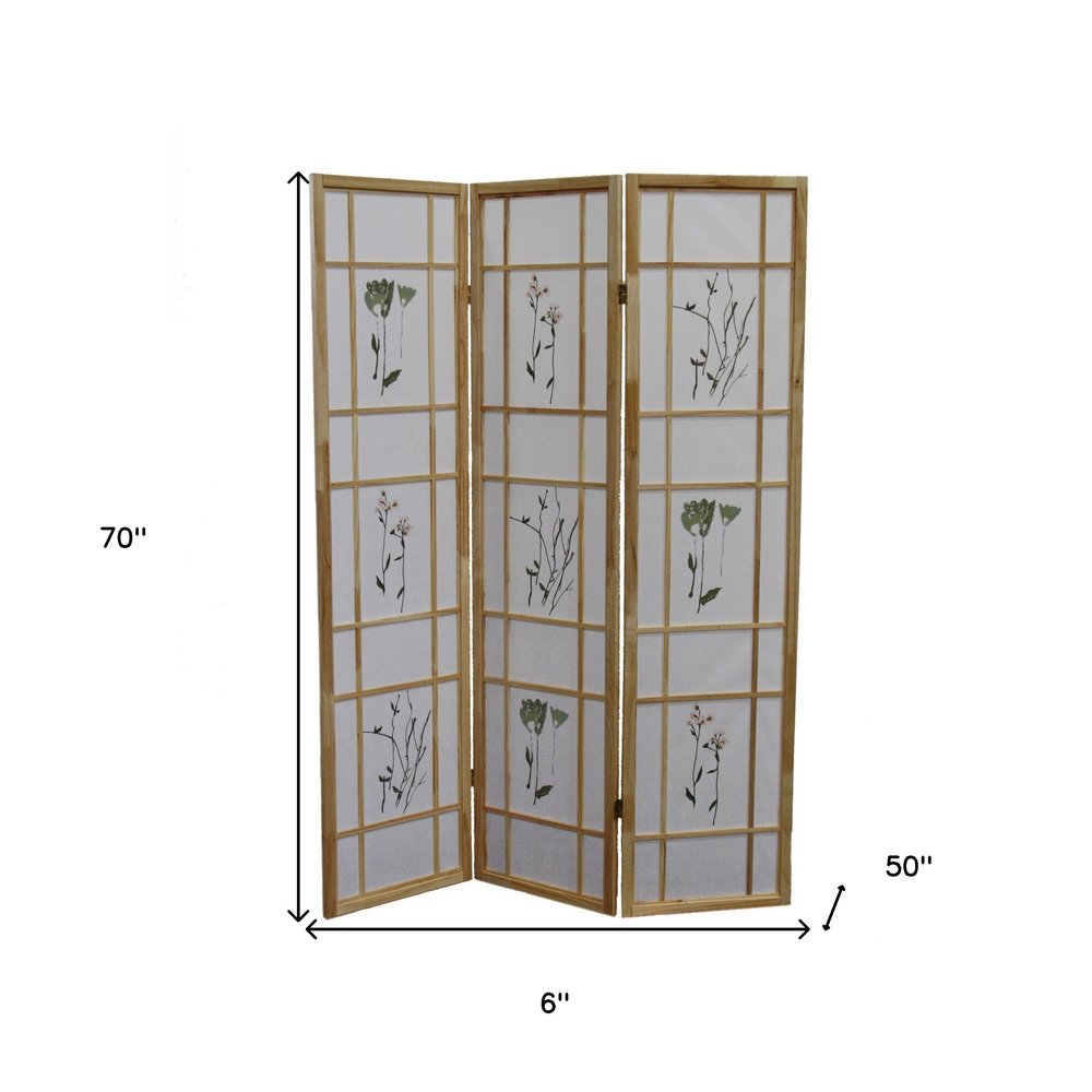 70" Brown And White Heavy Duty Rice Paper Folding Three Panel Screen Room Divider HomeRoots