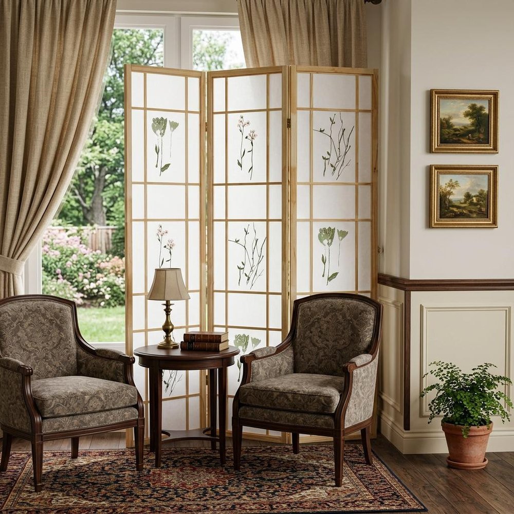 70" Brown And White Heavy Duty Rice Paper Folding Three Panel Screen Room Divider HomeRoots