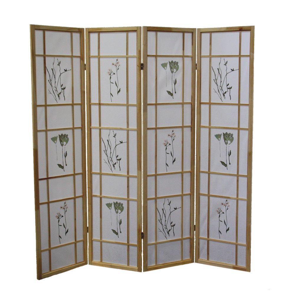 70" Natural Heavy Duty Rice Paper Folding Four Panel Screen Room Divider HomeRoots