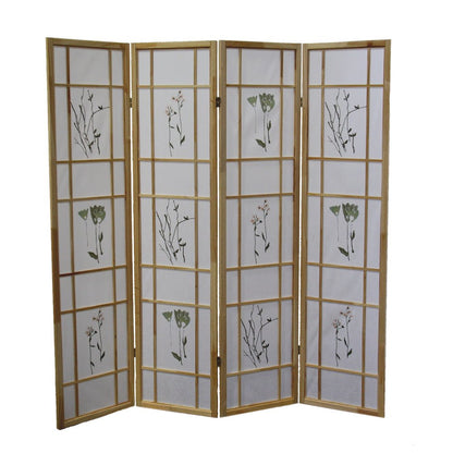 70" Natural Heavy Duty Rice Paper Folding Four Panel Screen Room Divider HomeRoots