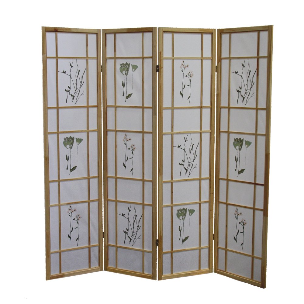 70" Natural Heavy Duty Rice Paper Folding Four Panel Screen Room Divider HomeRoots