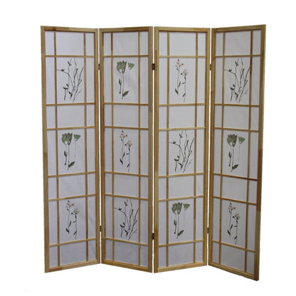 70" Natural Heavy Duty Rice Paper Folding Four Panel Screen Room Divider HomeRoots