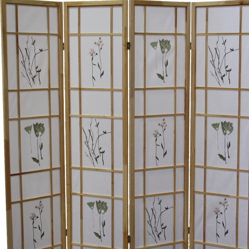 70" Natural Heavy Duty Rice Paper Folding Four Panel Screen Room Divider HomeRoots