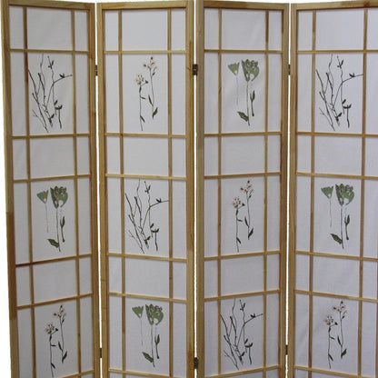 70" Natural Heavy Duty Rice Paper Folding Four Panel Screen Room Divider HomeRoots