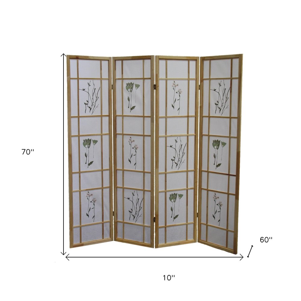 70" Natural Heavy Duty Rice Paper Folding Four Panel Screen Room Divider HomeRoots