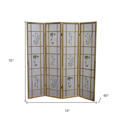 70" Natural Heavy Duty Rice Paper Folding Four Panel Screen Room Divider HomeRoots
